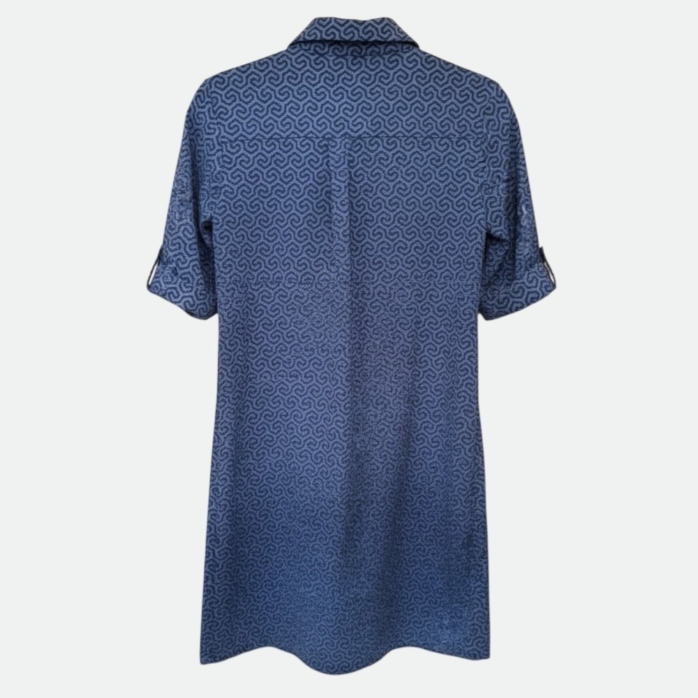 J.McLaughlin Lawrence Dress XS Navy Blue Honeycomb Geometric Shirt Dress NWT - Picture 2 of 9